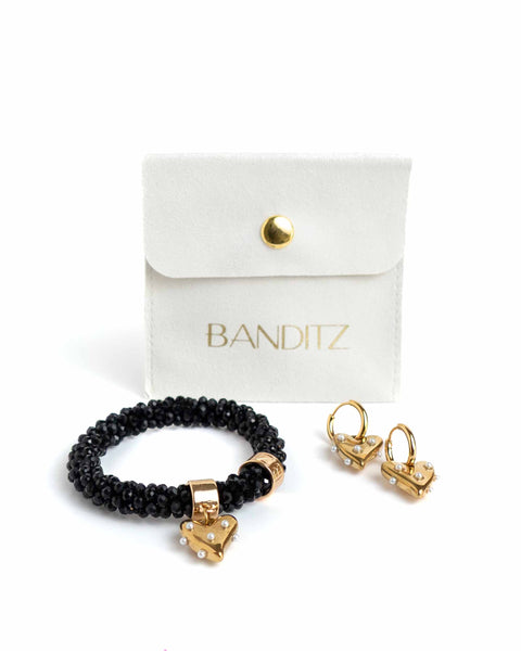 BEADZ LUX + EARRINGZ - Black Heart Pearls (RVS Gold)