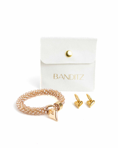 BEADZ LUX + EARRINGZ - Champagne Heart (RVS Gold)