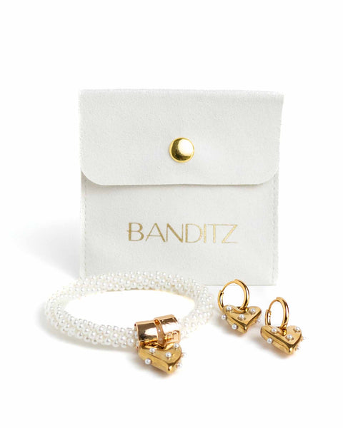 BEADZ LUX + EARRINGZ - White Heart Pearls (RVS Gold)
