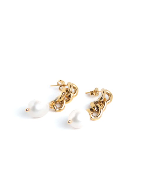 EARRINGZ - Golden Chain Pearl Dropz