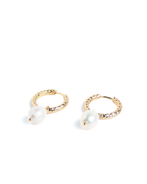 EARRINGZ -Saltwater Pearl Textured Hoopz