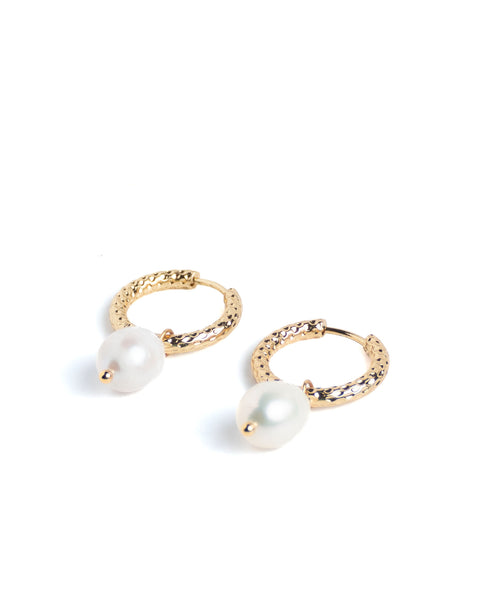 EARRINGZ -Saltwater Pearl Textured Hoopz