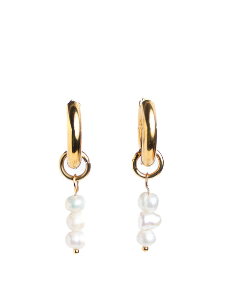 EARRINGZ - Triple Freshwater Pearl Hoop