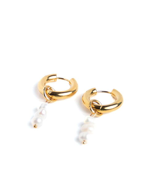 EARRINGZ - Triple Freshwater Pearl Hoop