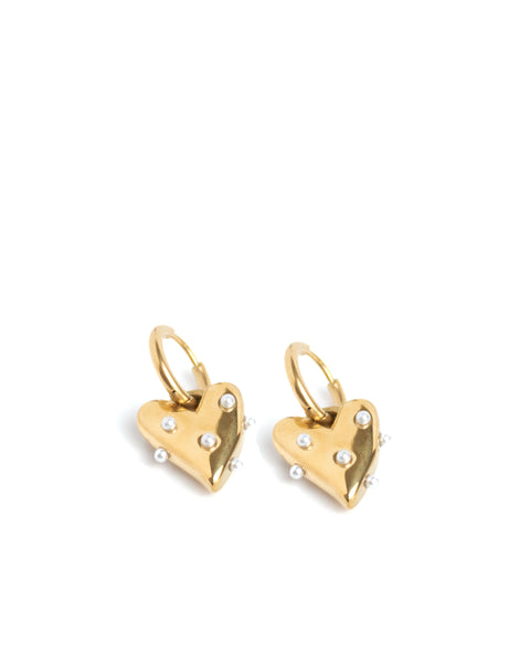 EARRINGZ Gold Heart Pearl